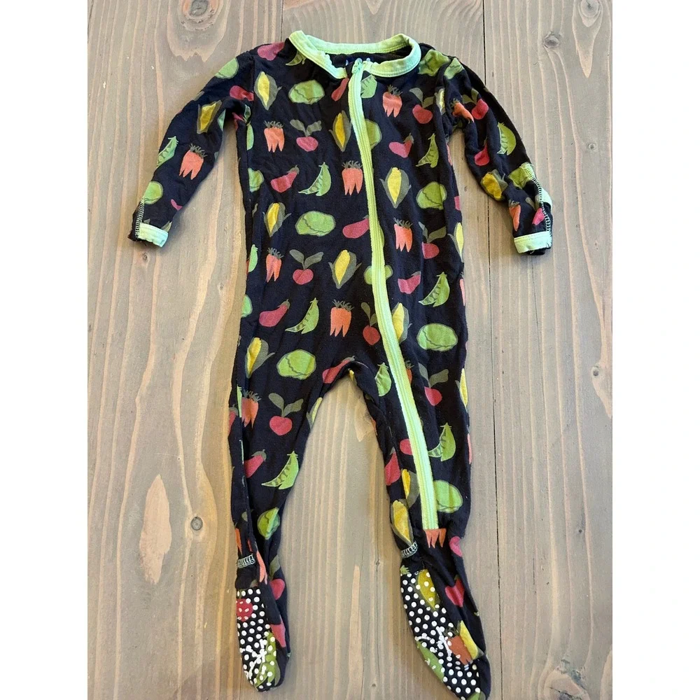 K38 KicKee Pants Vegetable Print Bamboo Footie Pajamas 3-6 Months Zippy Sleeper